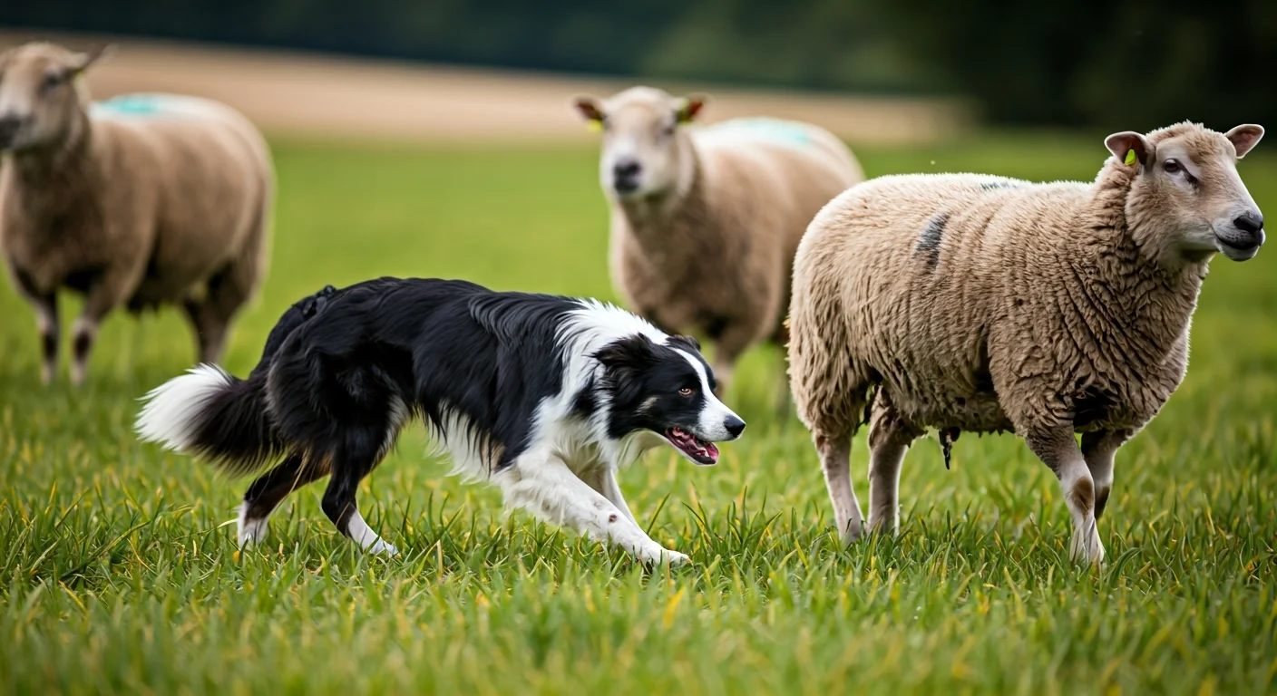 Border Collie herding sheep on working farm